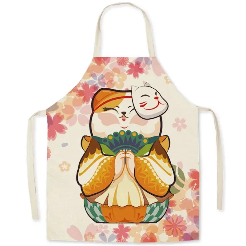 Japanese Lucky Cat Linen Apron