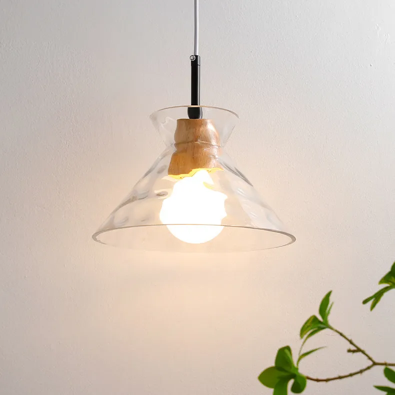 Japanese Minimalist Ash Wood Glass Round 1-Light Pendant Light