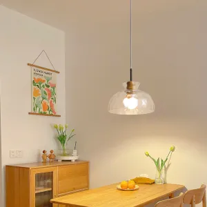 Japanese Minimalist Ash Wood Glass Round 1-Light Pendant Light
