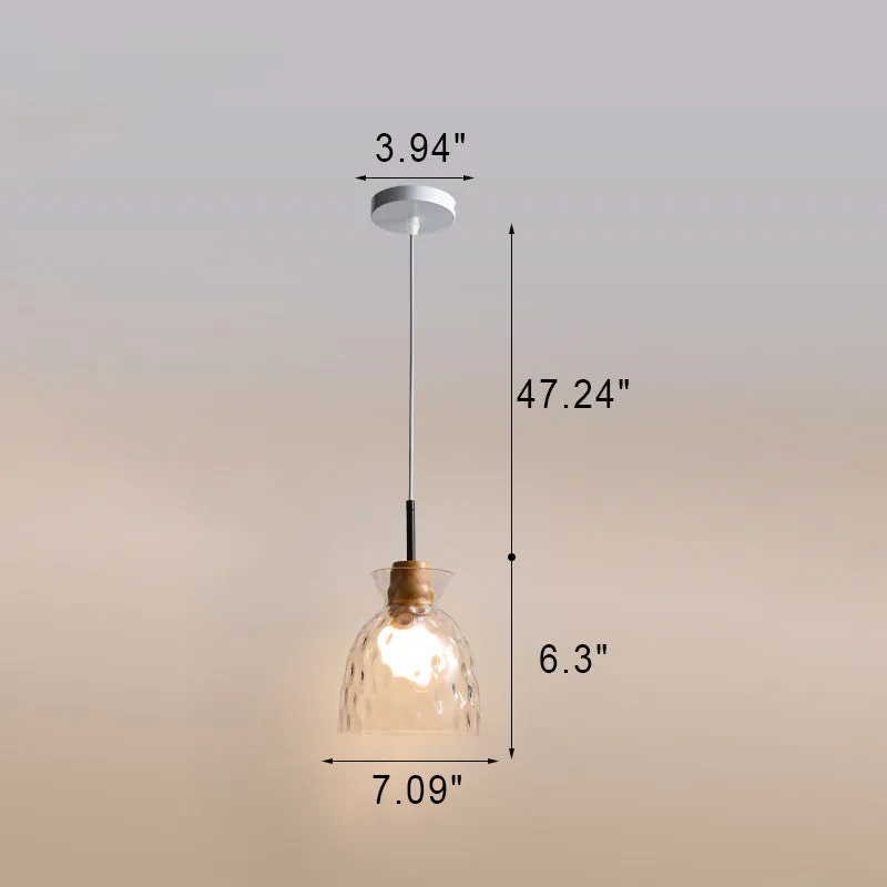 Japanese Minimalist Ash Wood Glass Round 1-Light Pendant Light