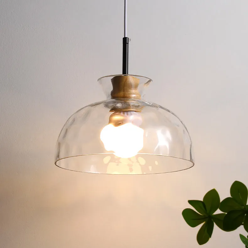 Japanese Minimalist Ash Wood Glass Round 1-Light Pendant Light