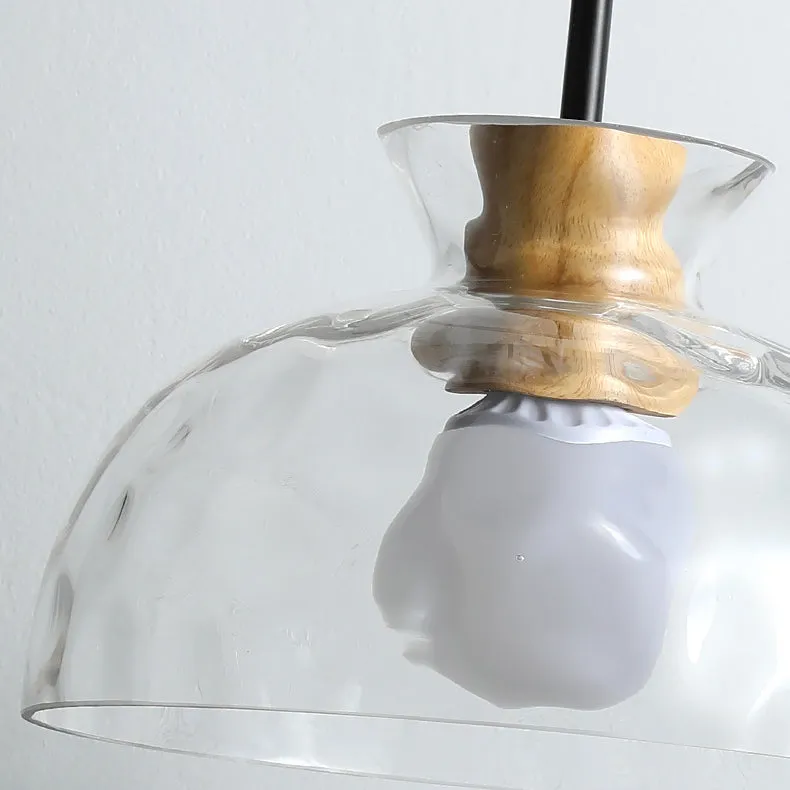 Japanese Minimalist Ash Wood Glass Round 1-Light Pendant Light