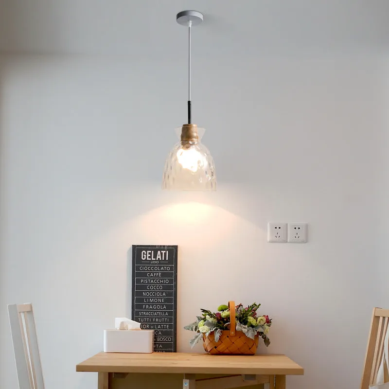 Japanese Minimalist Ash Wood Glass Round 1-Light Pendant Light