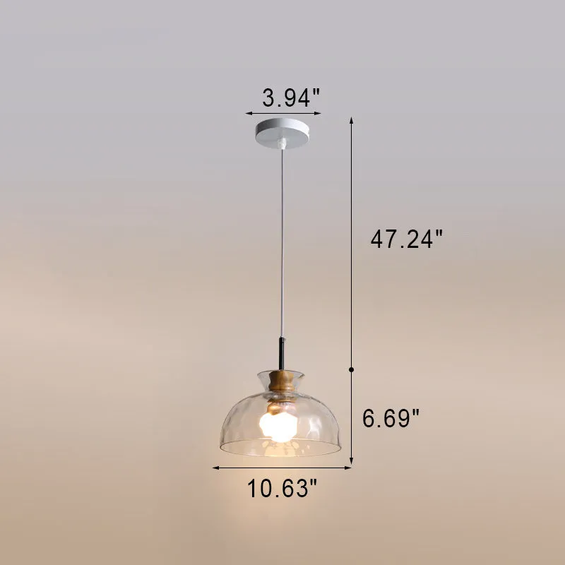 Japanese Minimalist Ash Wood Glass Round 1-Light Pendant Light