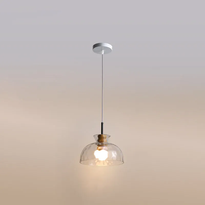Japanese Minimalist Ash Wood Glass Round 1-Light Pendant Light