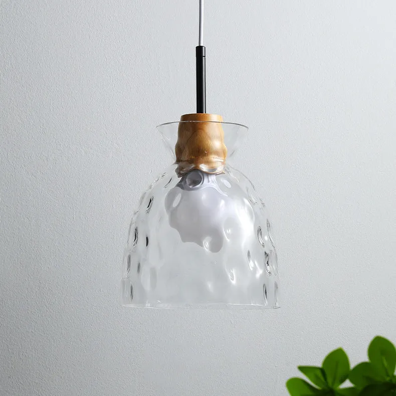 Japanese Minimalist Ash Wood Glass Round 1-Light Pendant Light