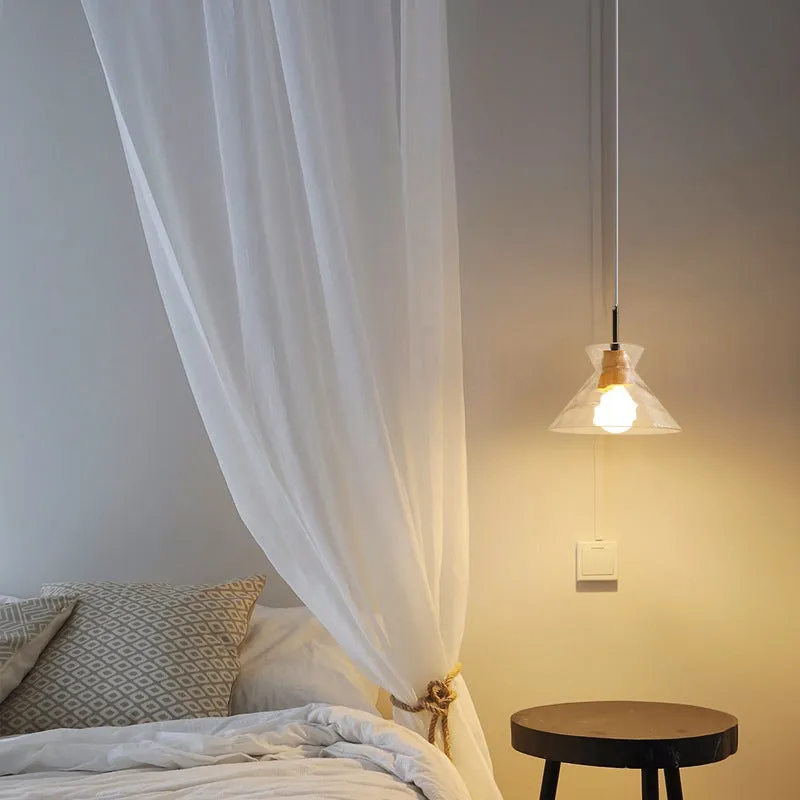 Japanese Minimalist Ash Wood Glass Round 1-Light Pendant Light