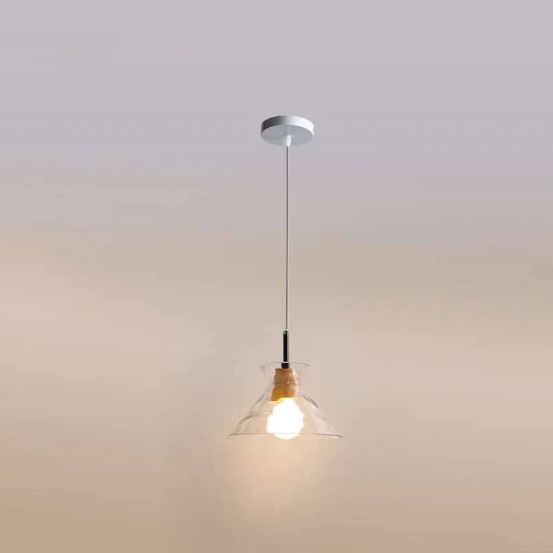 Japanese Minimalist Ash Wood Glass Round 1-Light Pendant Light