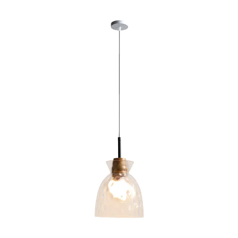 Japanese Minimalist Ash Wood Glass Round 1-Light Pendant Light