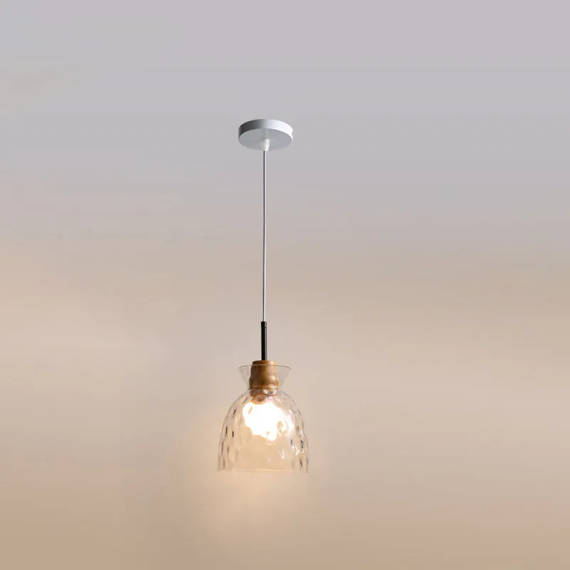 Japanese Minimalist Ash Wood Glass Round 1-Light Pendant Light