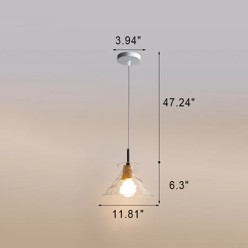 Japanese Minimalist Ash Wood Glass Round 1-Light Pendant Light