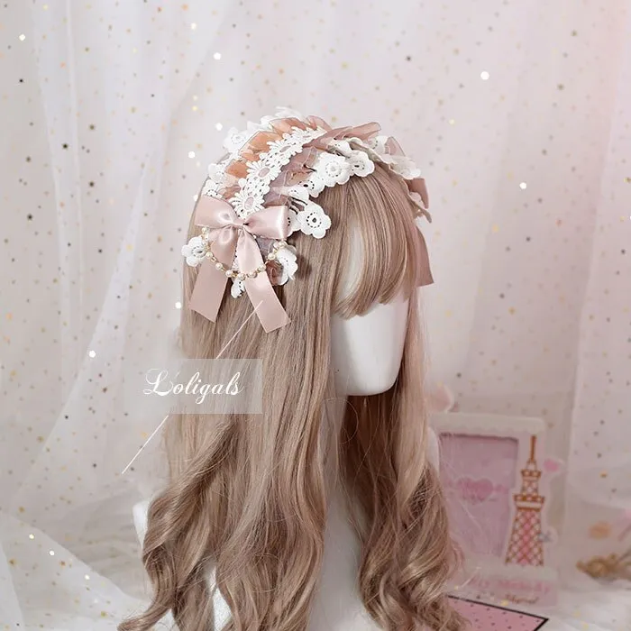Japanese Mori Girl Lolita Hairband Sweet Lace Headdress with Detachable Chain