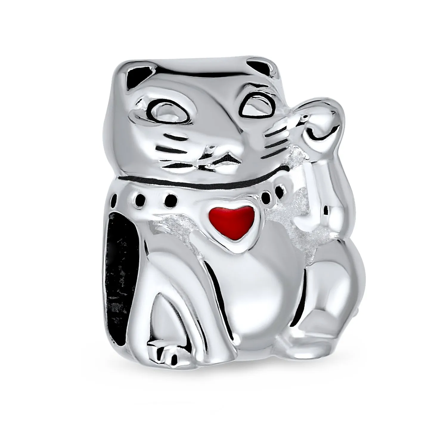 Japanese Red Heart Maneki Neko Lucky Cat Charm Bead for European Bracelet