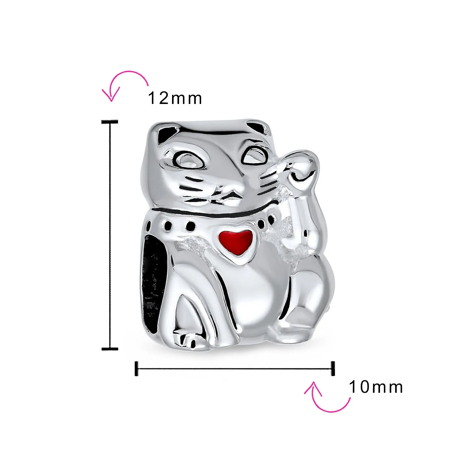 Japanese Red Heart Maneki Neko Lucky Cat Charm Bead for European Bracelet