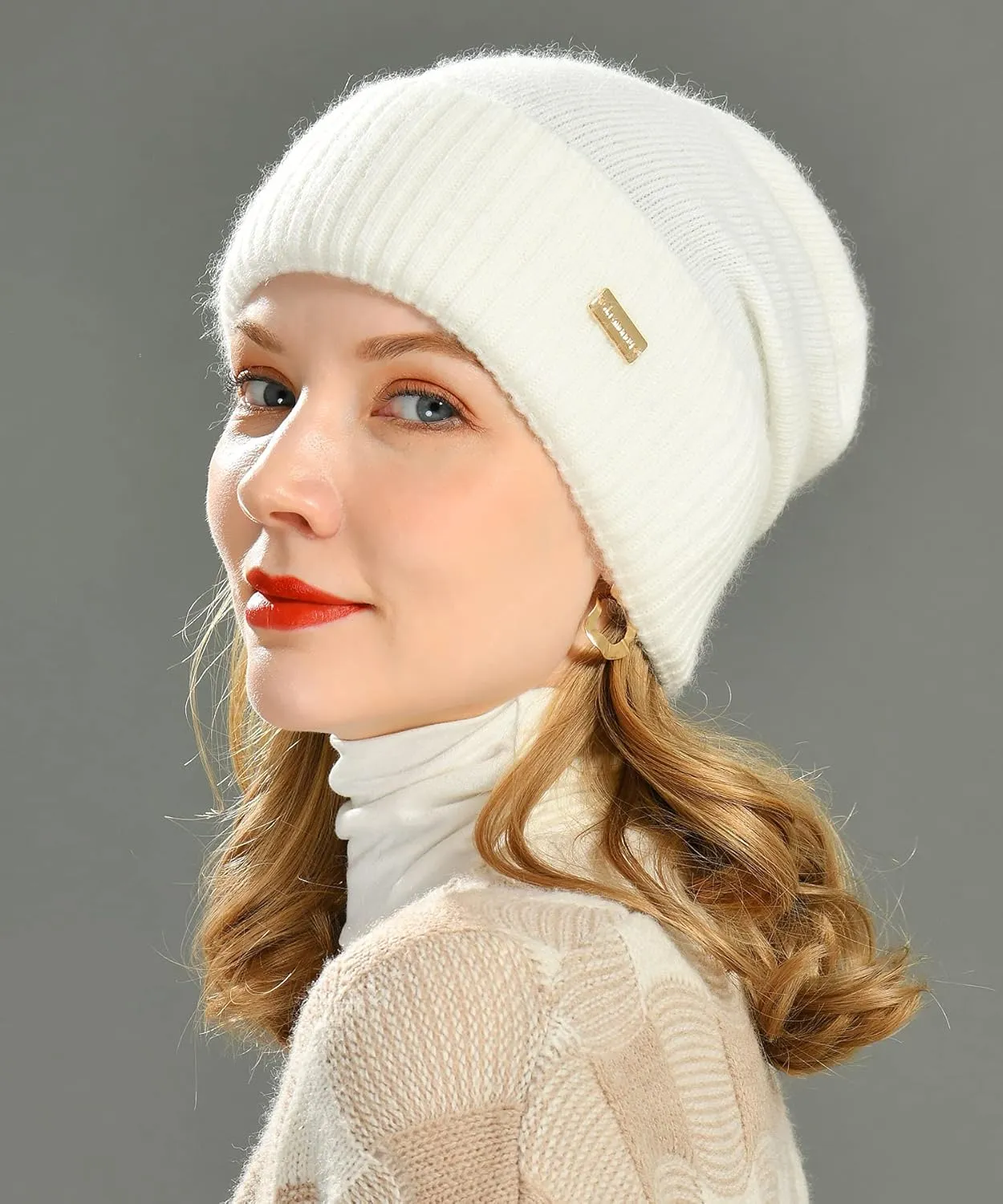 jaxmonoy Slouchy Beanies for Women Winter Lightweight Ladies Knit Hat Cuffed Soft Warm Slouch Beanie Cap - Brown