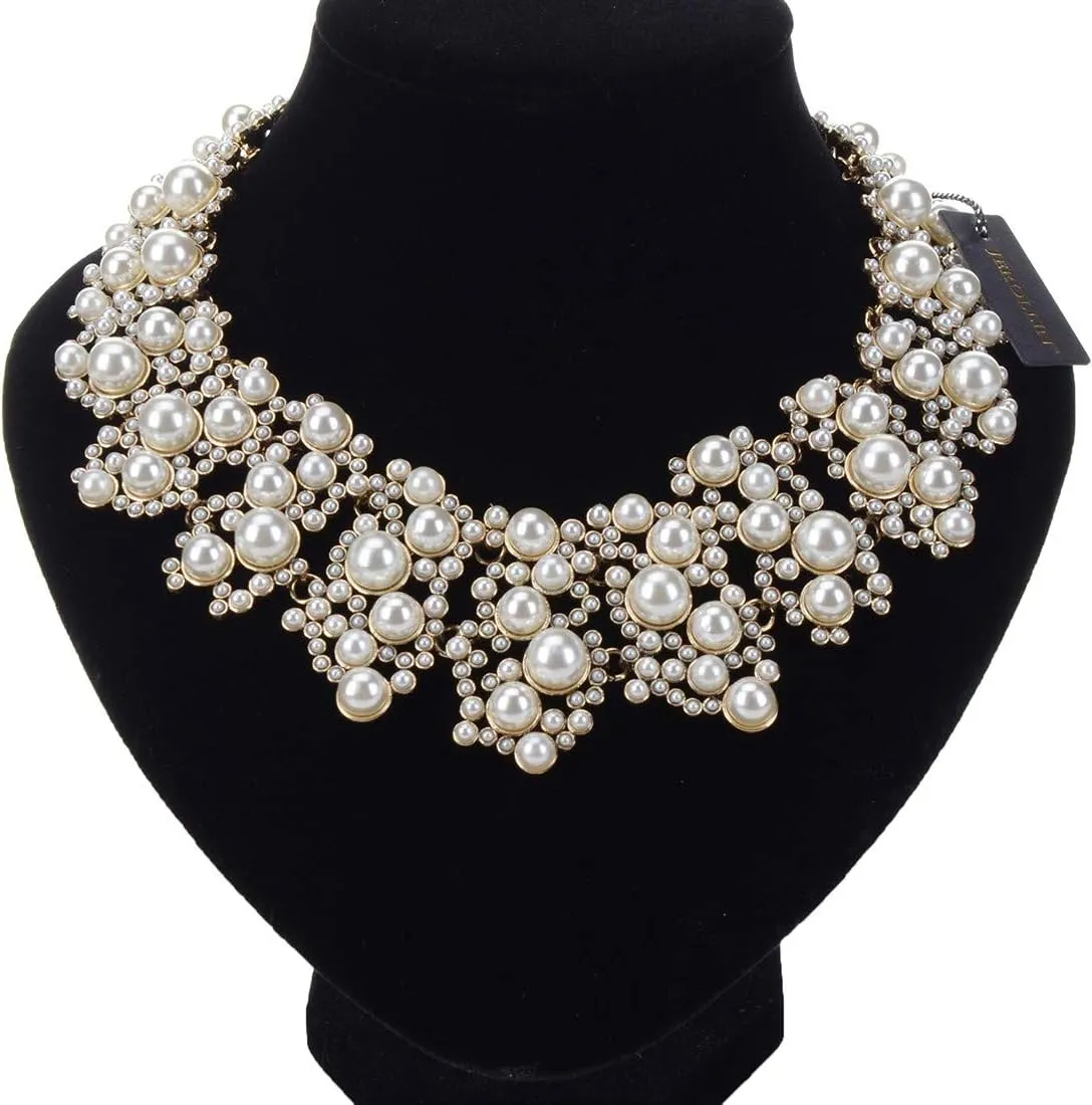 Jerollin Crystal Rhinestone/Pearl Statement Chain Necklace, Vintage Choker Bib Pendant Necklace Bohemian Bling Tassel Collar Statement Necklace for Evening Party