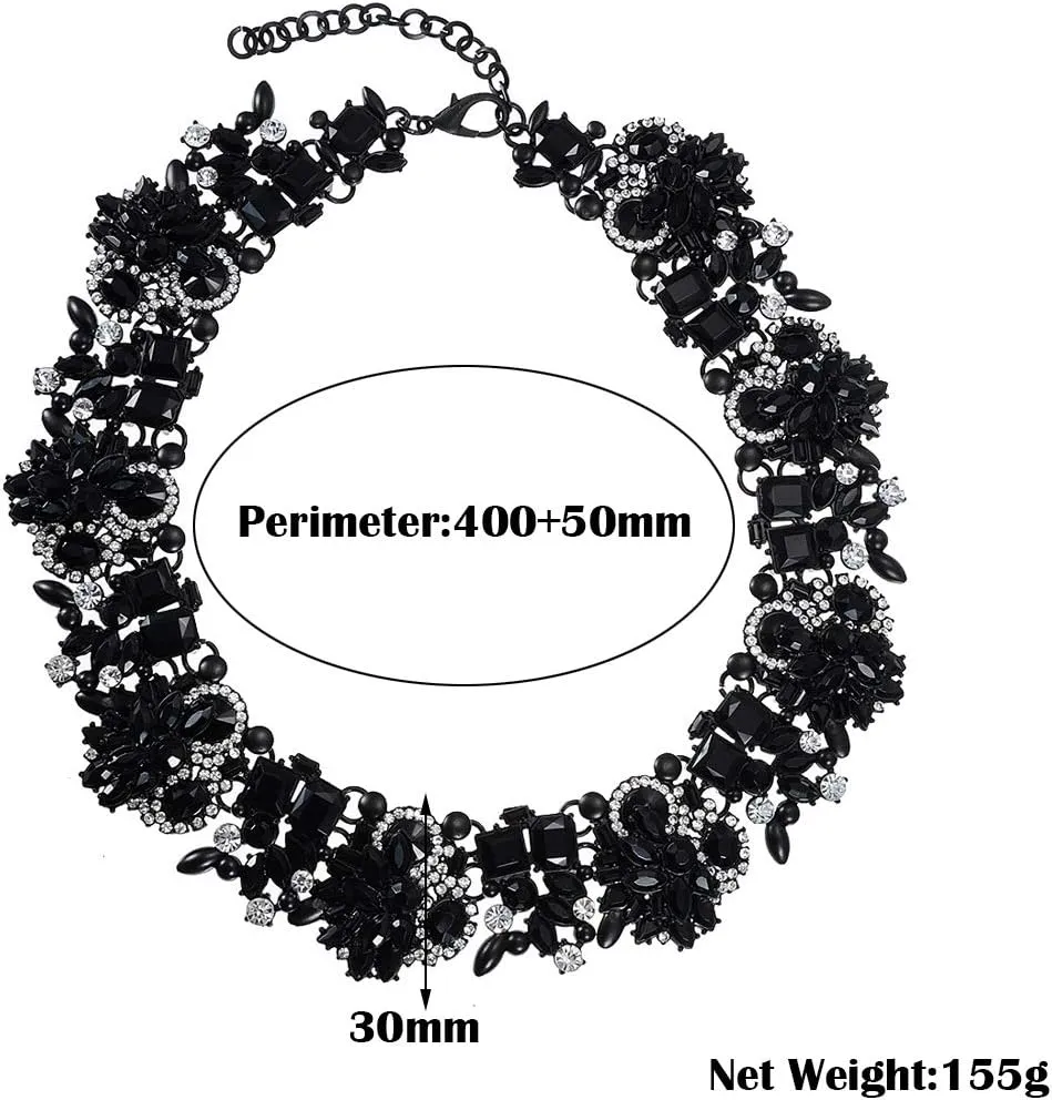 Jerollin Crystal Rhinestone/Pearl Statement Chain Necklace, Vintage Choker Bib Pendant Necklace Bohemian Bling Tassel Collar Statement Necklace for Evening Party