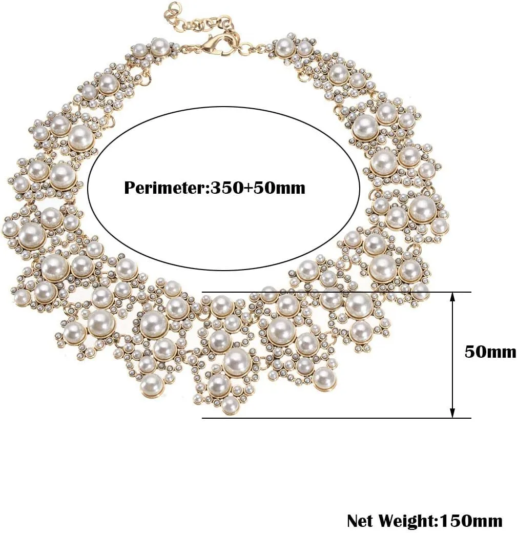 Jerollin Crystal Rhinestone/Pearl Statement Chain Necklace, Vintage Choker Bib Pendant Necklace Bohemian Bling Tassel Collar Statement Necklace for Evening Party