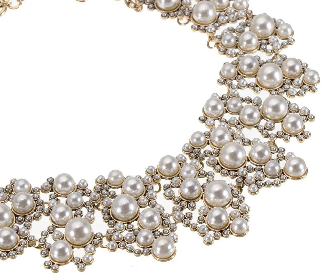 Jerollin Crystal Rhinestone/Pearl Statement Chain Necklace, Vintage Choker Bib Pendant Necklace Bohemian Bling Tassel Collar Statement Necklace for Evening Party