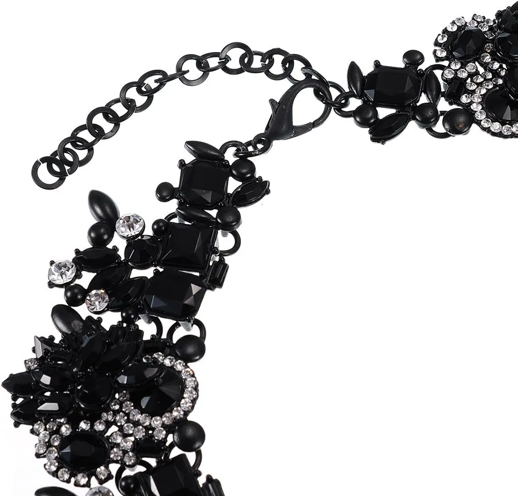 Jerollin Crystal Rhinestone/Pearl Statement Chain Necklace, Vintage Choker Bib Pendant Necklace Bohemian Bling Tassel Collar Statement Necklace for Evening Party