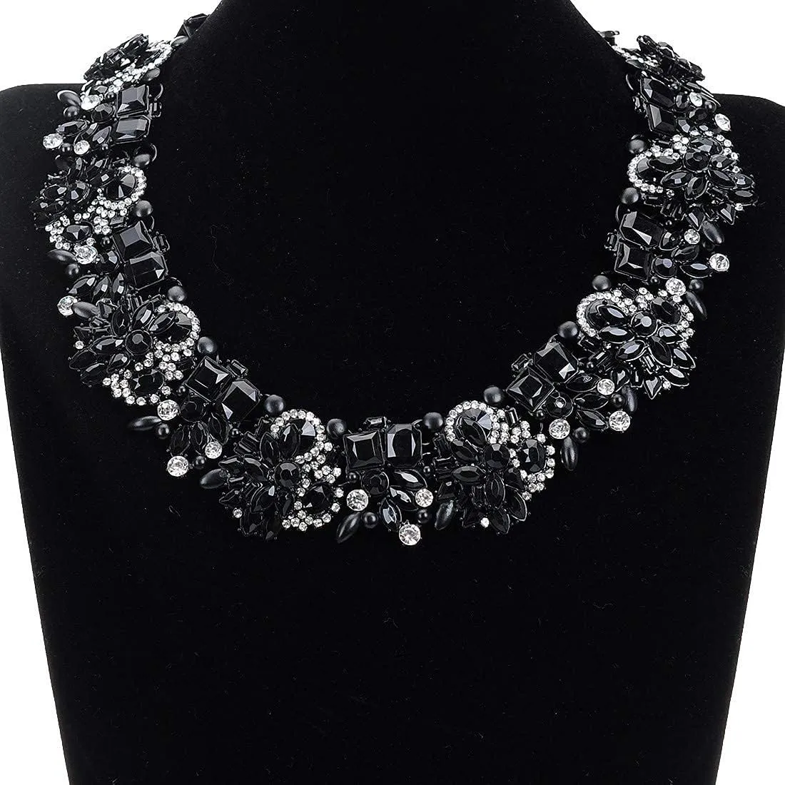 Jerollin Crystal Rhinestone/Pearl Statement Chain Necklace, Vintage Choker Bib Pendant Necklace Bohemian Bling Tassel Collar Statement Necklace for Evening Party