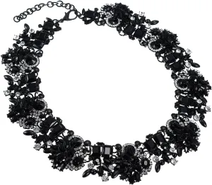 Jerollin Crystal Rhinestone/Pearl Statement Chain Necklace, Vintage Choker Bib Pendant Necklace Bohemian Bling Tassel Collar Statement Necklace for Evening Party
