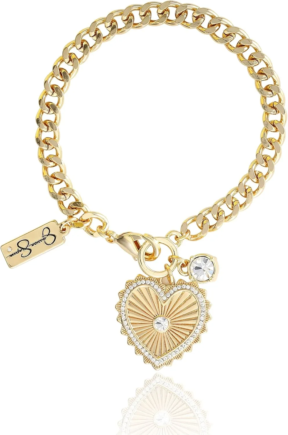 Jessica Simpson Womens Heart Charm Bracelet - 7.5" Gold-Tone Charm Bracelet Jewelry