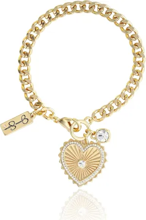 Jessica Simpson Womens Heart Charm Bracelet - 7.5" Gold-Tone Charm Bracelet Jewelry
