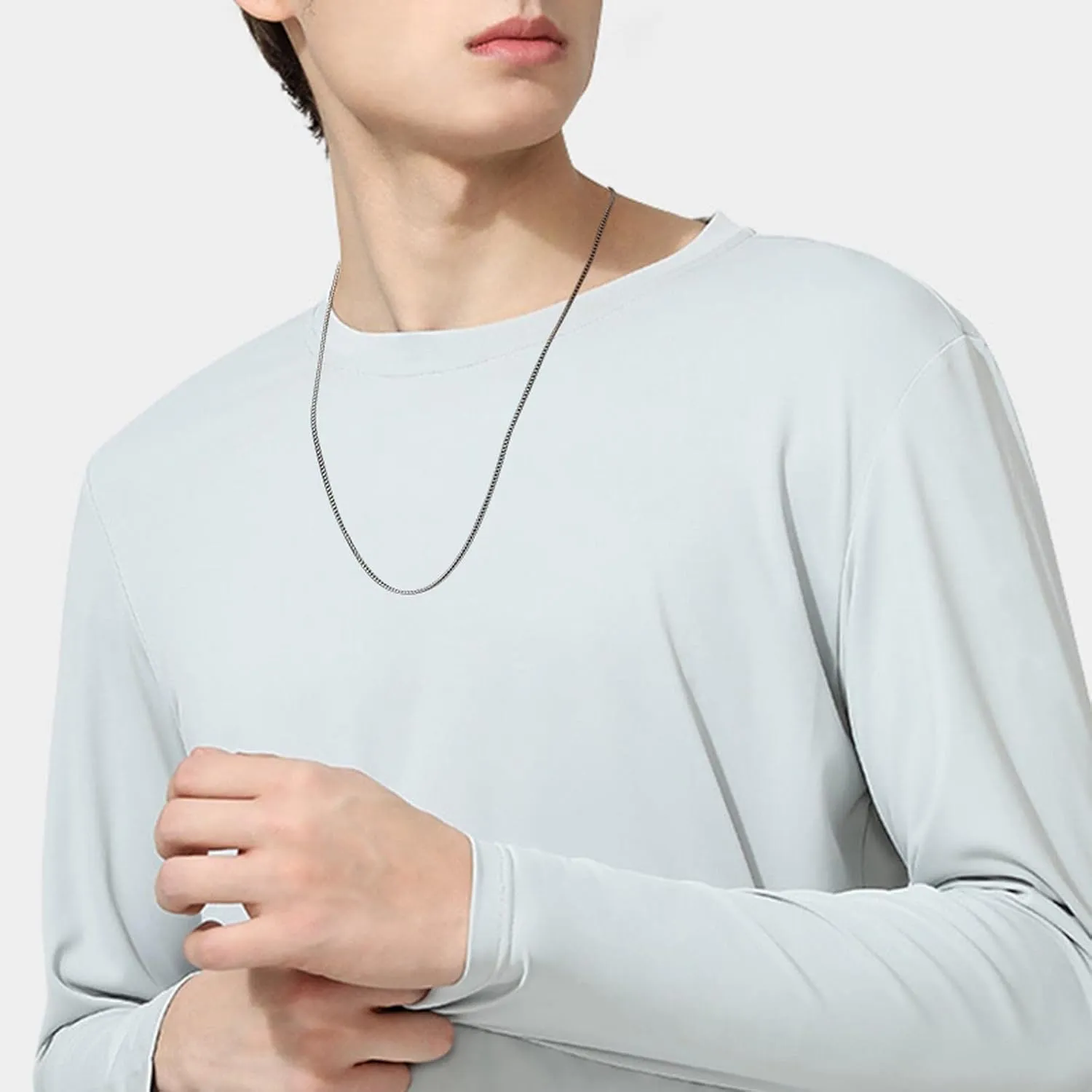 Jewelry 24 Inch Titanium Steel Wheat Silver Chain Necklaces Men Titanium Steel Chain Side Chain Thin Twisted Chain