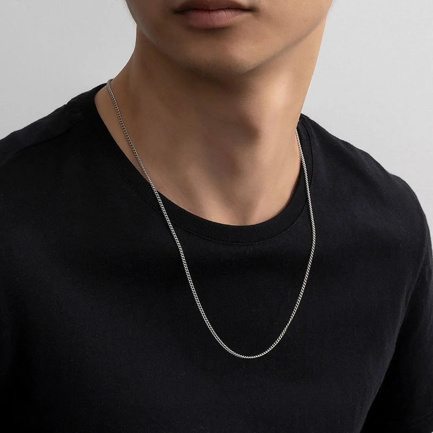 Jewelry 24 Inch Titanium Steel Wheat Silver Chain Necklaces Men Titanium Steel Chain Side Chain Thin Twisted Chain