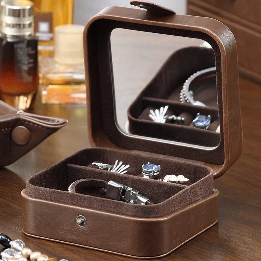 Jewelry Case Jewelry Boxes Travel Jewelry Box With Mirror Small Portable Jewelry Storage Case Brown Retro Jewelry Case For Rings Bracelets Earrings. Jewelry Organizer