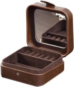 Jewelry Case Jewelry Boxes Travel Jewelry Box With Mirror Small Portable Jewelry Storage Case Brown Retro Jewelry Case For Rings Bracelets Earrings. Jewelry Organizer