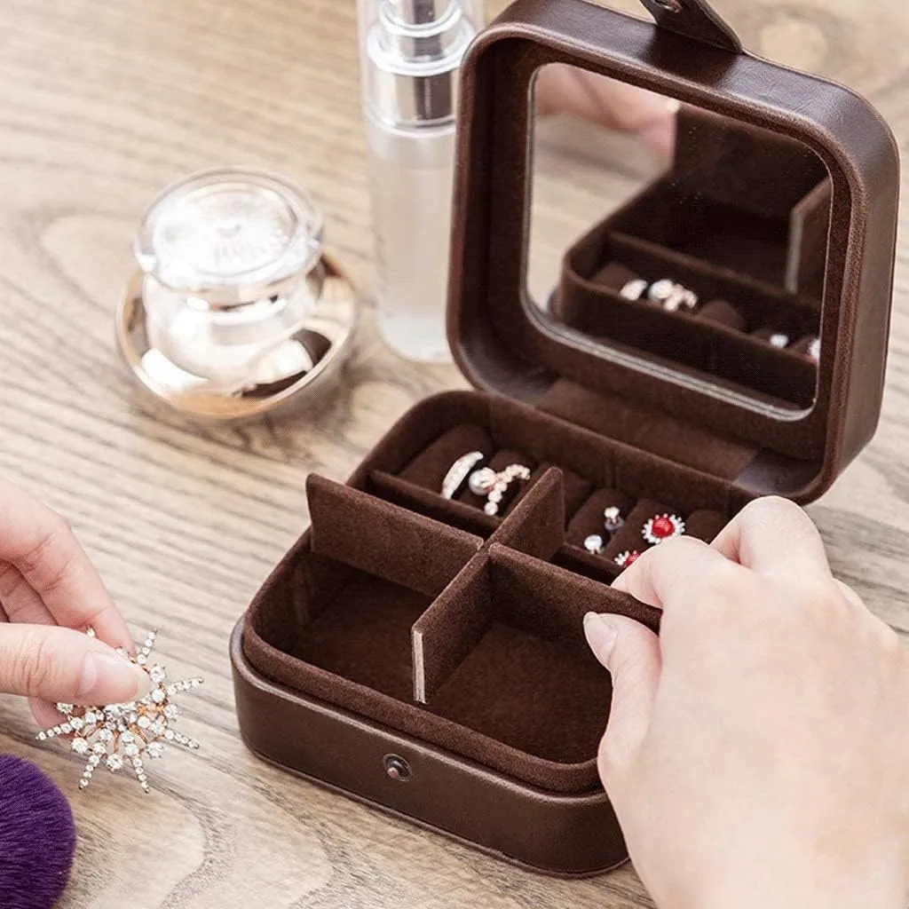 Jewelry Case Jewelry Boxes Travel Jewelry Box With Mirror Small Portable Jewelry Storage Case Brown Retro Jewelry Case For Rings Bracelets Earrings. Jewelry Organizer