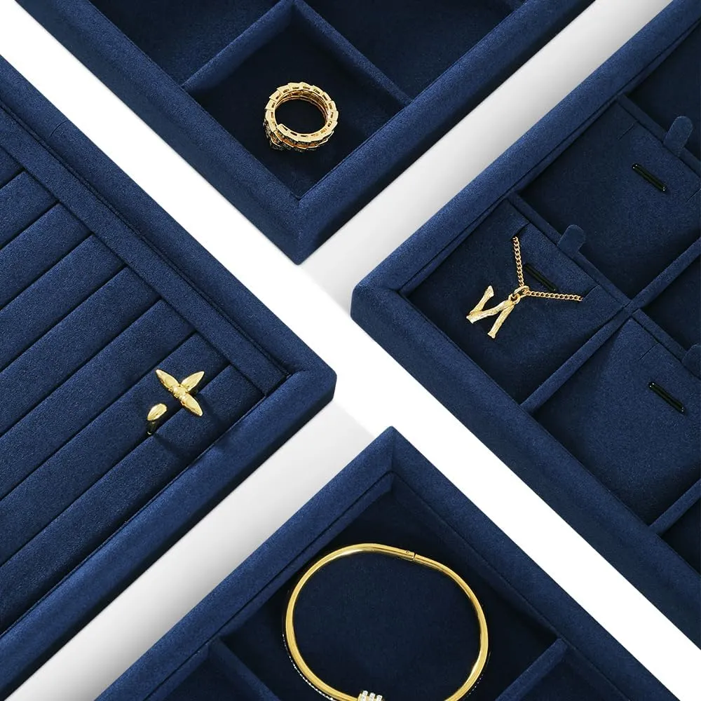Jewelry Tray, Jewelry Organizer,Microfiber Flat Jewelry Trays,Premium Stackable Storage Drawers,Luxury Velvet Jewelry Display Tray,Blue Watch Tray For Necklace,Earring,Bracelet