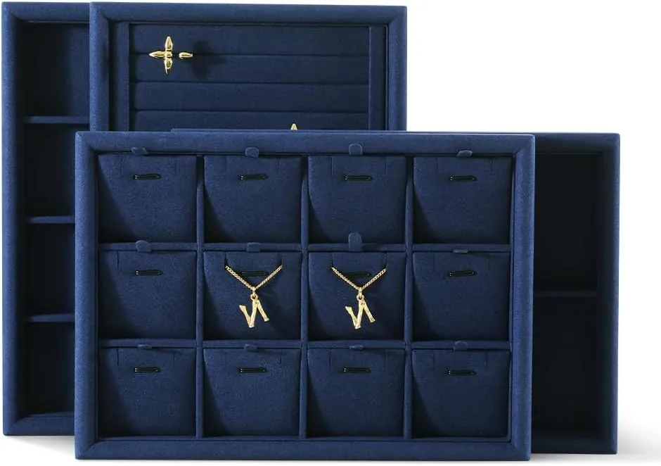 Jewelry Tray, Jewelry Organizer,Microfiber Flat Jewelry Trays,Premium Stackable Storage Drawers,Luxury Velvet Jewelry Display Tray,Blue Watch Tray For Necklace,Earring,Bracelet