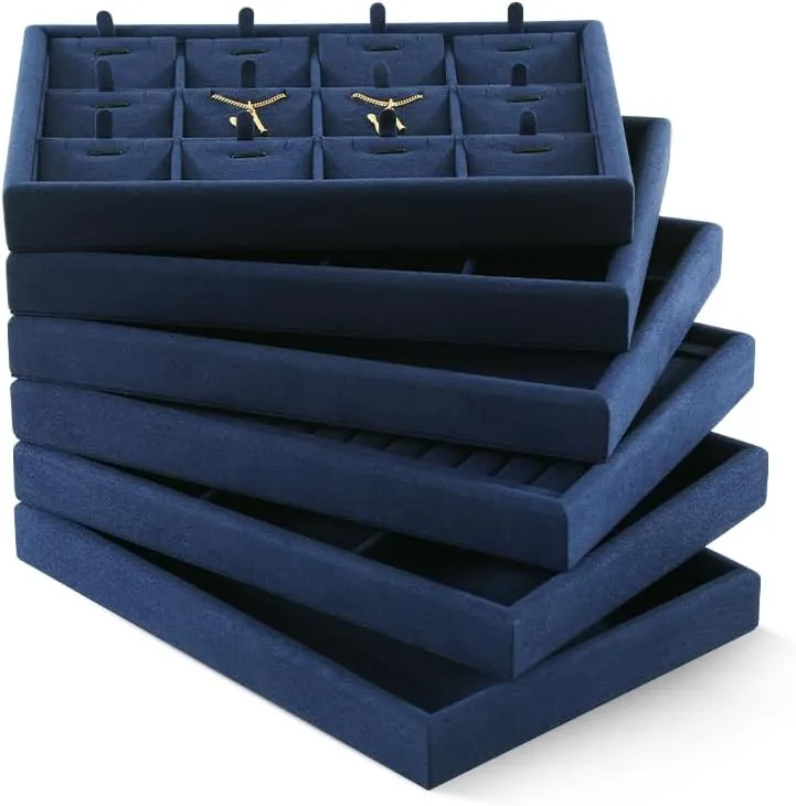 Jewelry Tray, Jewelry Organizer,Microfiber Flat Jewelry Trays,Premium Stackable Storage Drawers,Luxury Velvet Jewelry Display Tray,Blue Watch Tray For Necklace,Earring,Bracelet