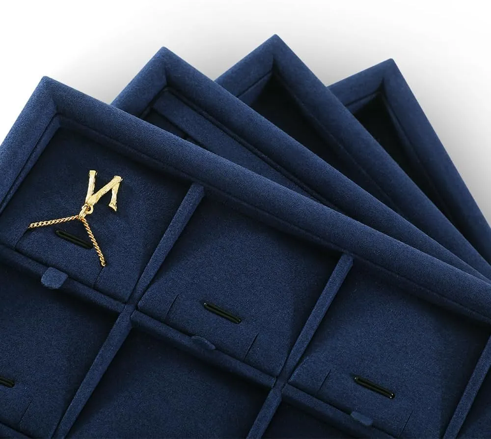 Jewelry Tray, Jewelry Organizer,Microfiber Flat Jewelry Trays,Premium Stackable Storage Drawers,Luxury Velvet Jewelry Display Tray,Blue Watch Tray For Necklace,Earring,Bracelet