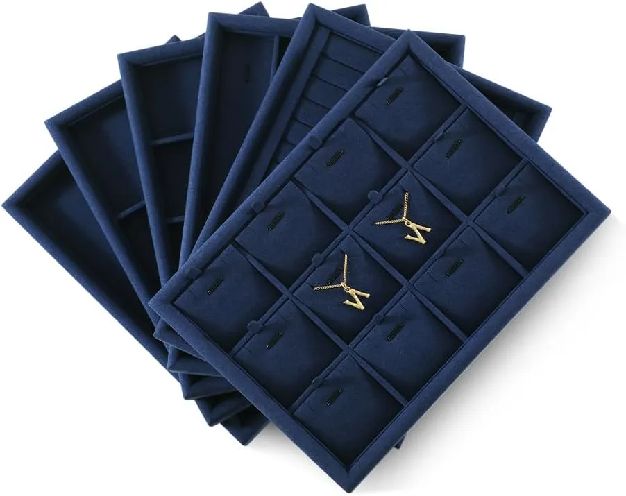 Jewelry Tray, Jewelry Organizer,Microfiber Flat Jewelry Trays,Premium Stackable Storage Drawers,Luxury Velvet Jewelry Display Tray,Blue Watch Tray For Necklace,Earring,Bracelet