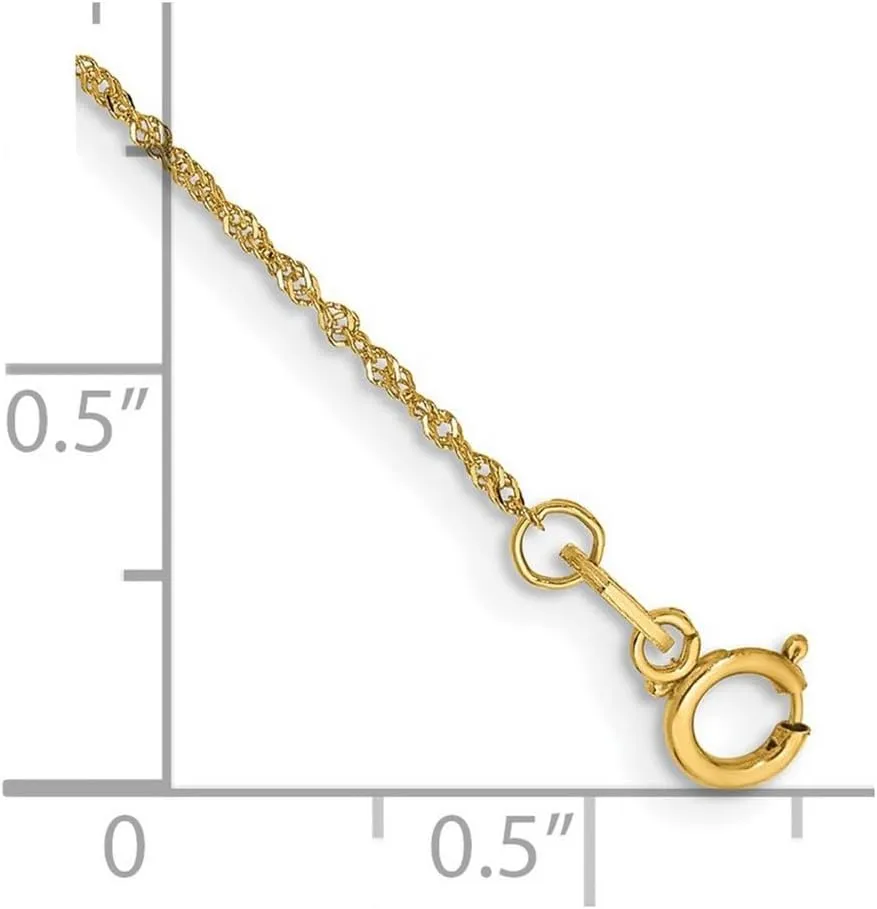 JewelryWeb 14k Gold 1mm Singapore Chain Anklet-Anklet for Women and Men