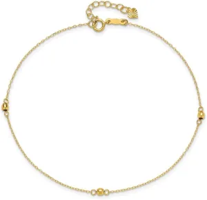 JewelryWeb 14k Gold Mirror Beaded Plus 1in Ext Anklet 0.75mm Wide-Anklet for Women