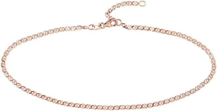 JewelryWeb 14k Rose Gold 2.2mm Flat Mariner Link Adjustable Anklet 10 Inch-Anklet for Women