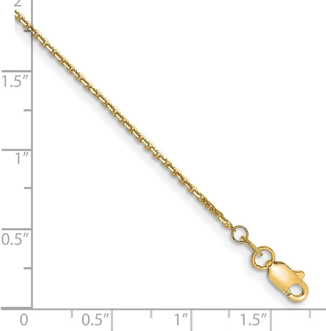 JewelryWeb 14k Solid Yellow Gold 1.2mm Sparkle Cut Cable Chain Ankle Bracelet Anklet for Women and Men
