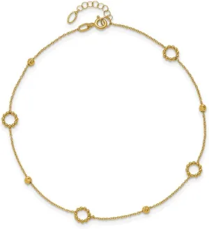 JewelryWeb 14k Solid Yellow Gold Polished and Sparkle Cut Plus 1in Extension Anklet 10 Inch-Anklet for Women