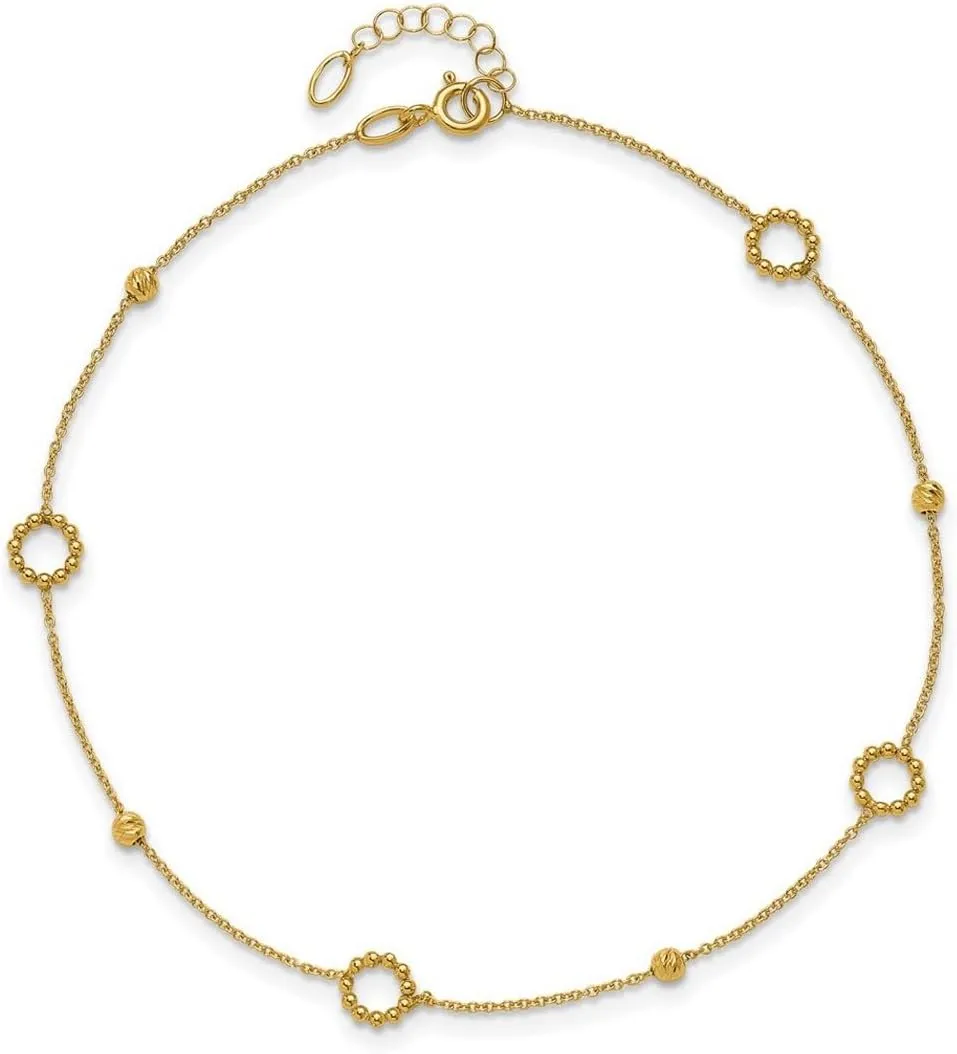 JewelryWeb 14k Solid Yellow Gold Polished and Sparkle Cut Plus 1in Extension Anklet 10 Inch-Anklet for Women