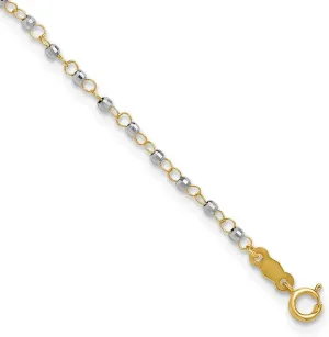 JewelryWeb 14k Two Tone Beaded Polished Spring-Ring Gold Circle Chain With Mirror Beads W/ 1in Ext Anklet 9 Inch-Anklet for Women and Men