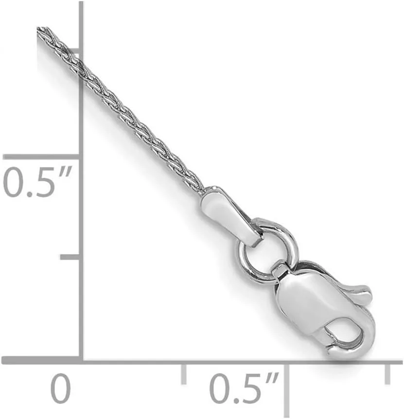 JewelryWeb 14k White Gold Solid Lobster Claw Closure 1.0mm Round Wheat Chain Ankle Bracelet Anklet for Women and Men