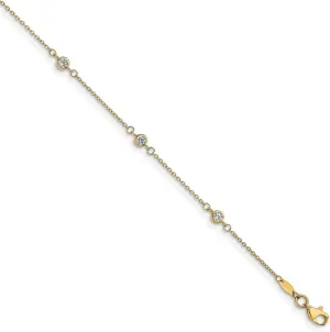 JewelryWeb 14k Yellow Gold Fancy Lobster Closure CZ Simulated Diamond Polished With 1inch Ext. Anklet 9 Inch 1mm Wide-Anklet for Women