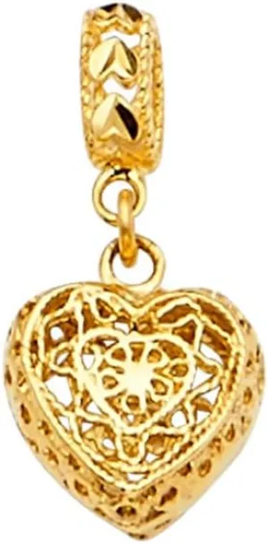 JewelryWeb 14k Yellow Gold Love Heart Charm For Mix and Match Bracelet 10x20mm-Charm-Bracelet