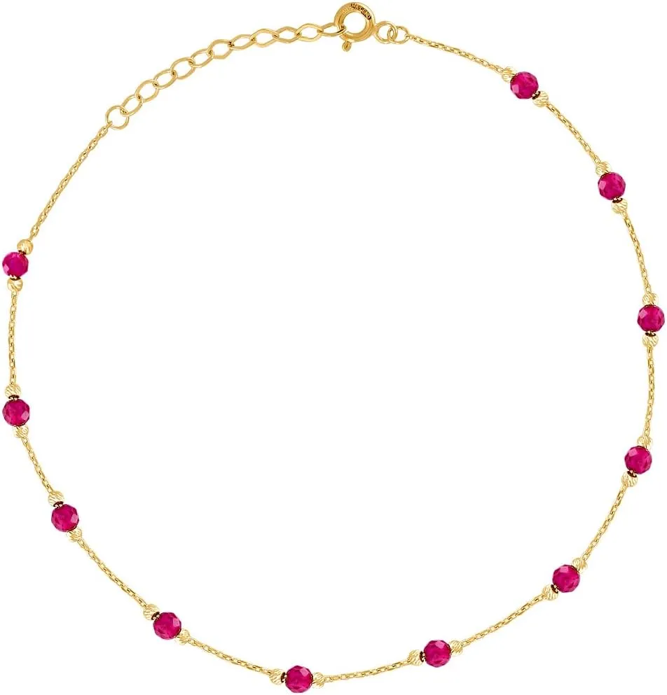 JewelryWeb 14k Yellow Gold Womens Pink CZ Simulated Diamond Chain Anklet 10 Inch 3mm Long-Anklet for Women and Men