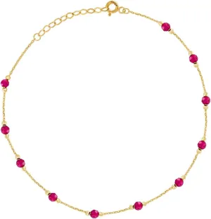 JewelryWeb 14k Yellow Gold Womens Pink CZ Simulated Diamond Chain Anklet 10 Inch 3mm Long-Anklet for Women and Men